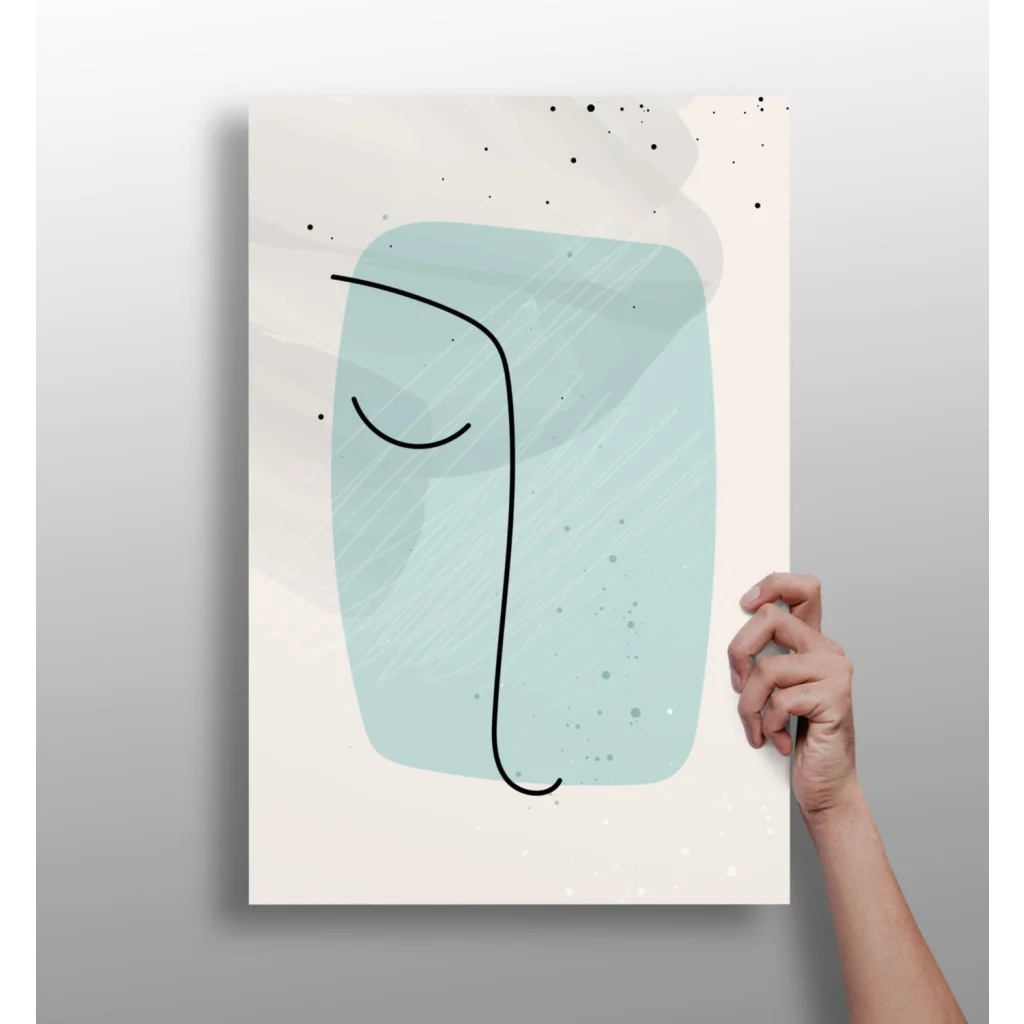 Minimalist teal abstract face on Insigne Aluminum Prints