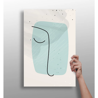 Minimalist teal abstract face on Insigne Aluminum Prints