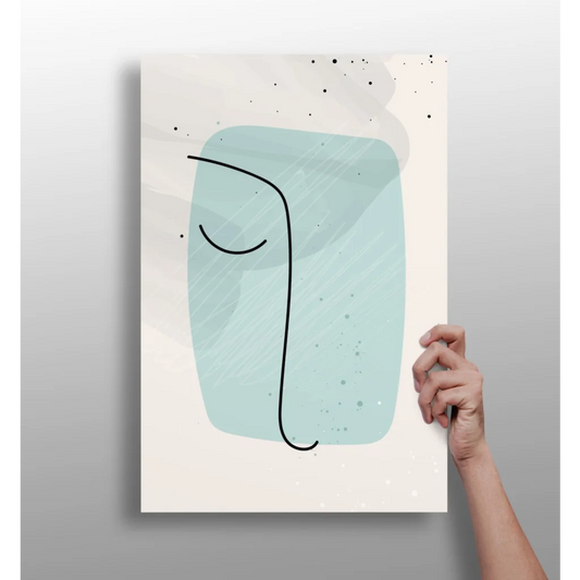 Minimalist teal abstract face on Insigne Aluminum Prints