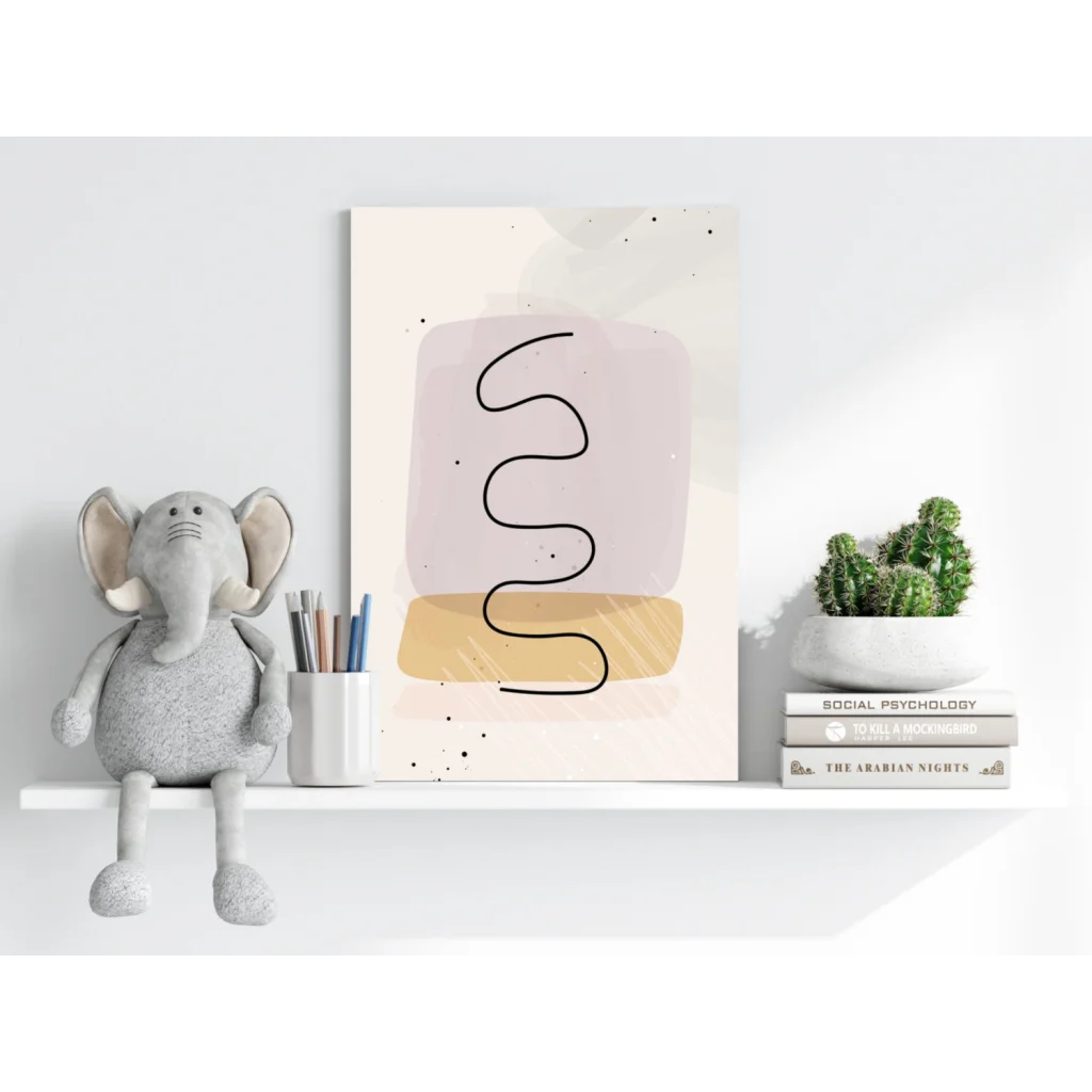 Soft pink beige abstract shape with black wavy line on Lavender Dreams Insigne aluminum print