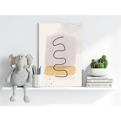 Soft pink beige abstract shape with black wavy line on Lavender Dreams Insigne aluminum print