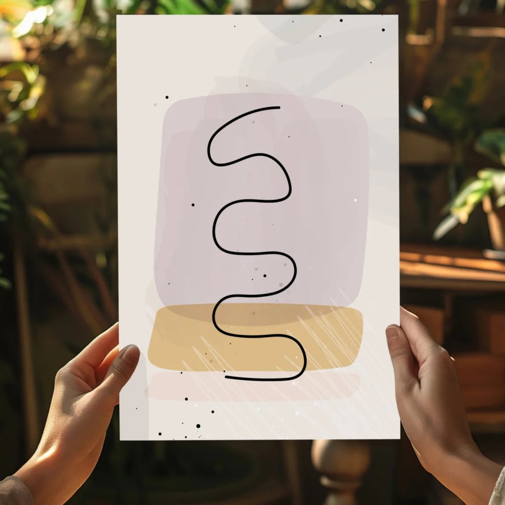 Minimalist black wavy line on lavender beige shapes, Lavender Dreams Insigne Aluminum Prints