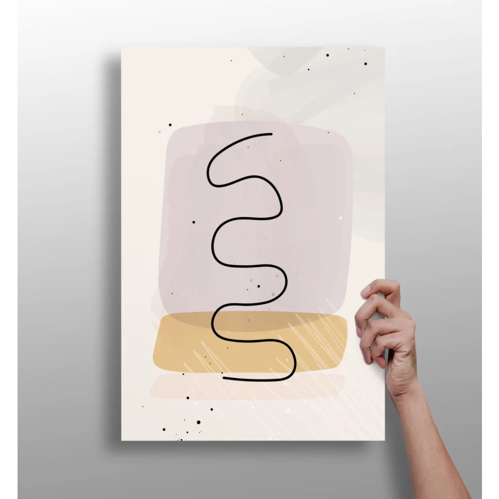Minimalist lavender dreams insigne aluminum print with beige palette and black wavy lines