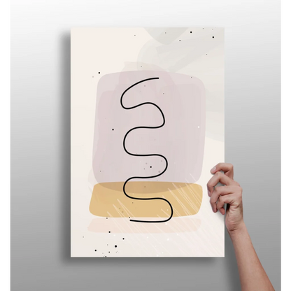 Minimalist lavender dreams insigne aluminum print with beige palette and black wavy lines