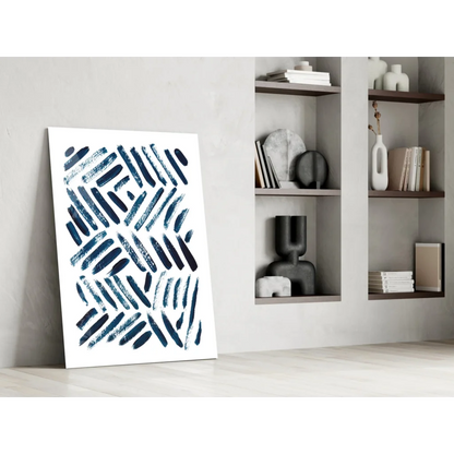 Modern navy blue brushstroke canvas wall art on white background