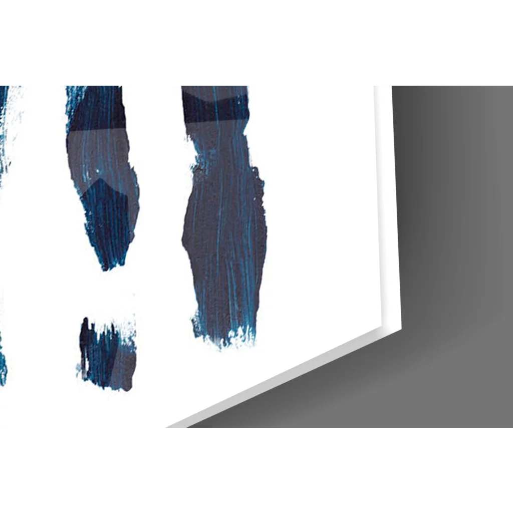 Abstract navy teal brushstroke glass wall art on white background