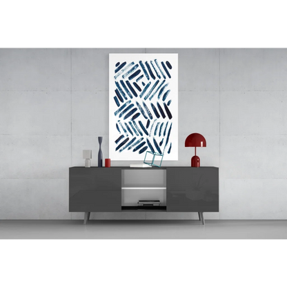 Modern navy blue brushstroke wall art on white canvas