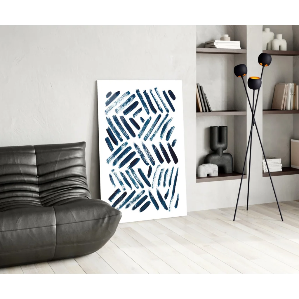 Modern navy blue brushstroke wall art canvas for stylish spaces