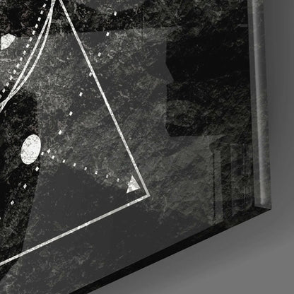 Black and white geometric glass wall art print with marbled texture