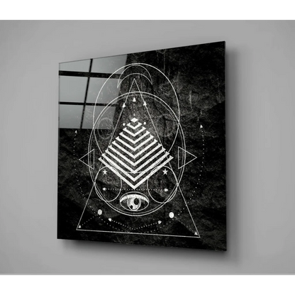 Black and white pyramid eye glass wall art print on textured background
