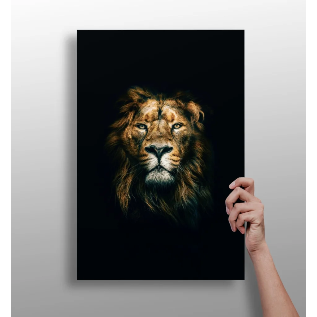 Majestic Lion Insigne Aluminum Print with Glowing Golden Eyes | Insigneart USA | vintageantiquesgifts.com