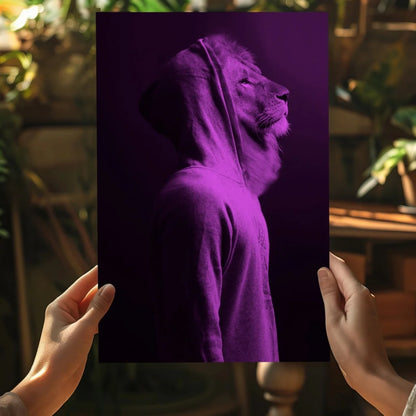 Majestic purple lion hoodie on insigne aluminum prints