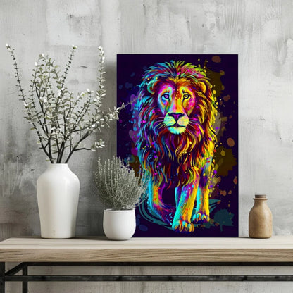 Neon Lion Insigne Aluminum Prints Explode With Color | Glass Wall Art Print | vintageantiquesgifts.com