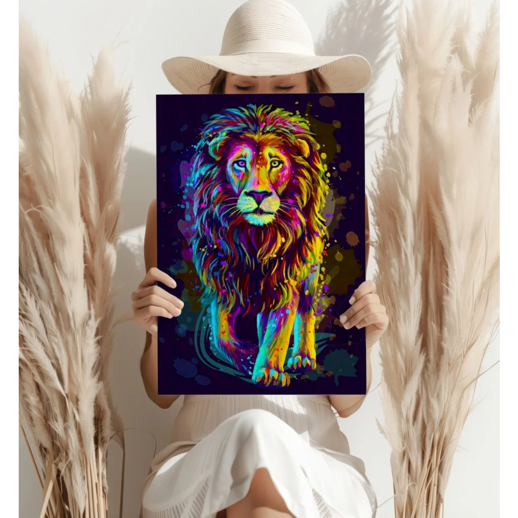 Neon Lion Insigne Aluminum Prints Explode With Color | Contemporary Home Wall Art | vintageantiquesgifts.com