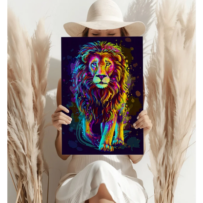 Neon Lion Insigne Aluminum Prints Explode With Color | Contemporary Home Wall Art | vintageantiquesgifts.com