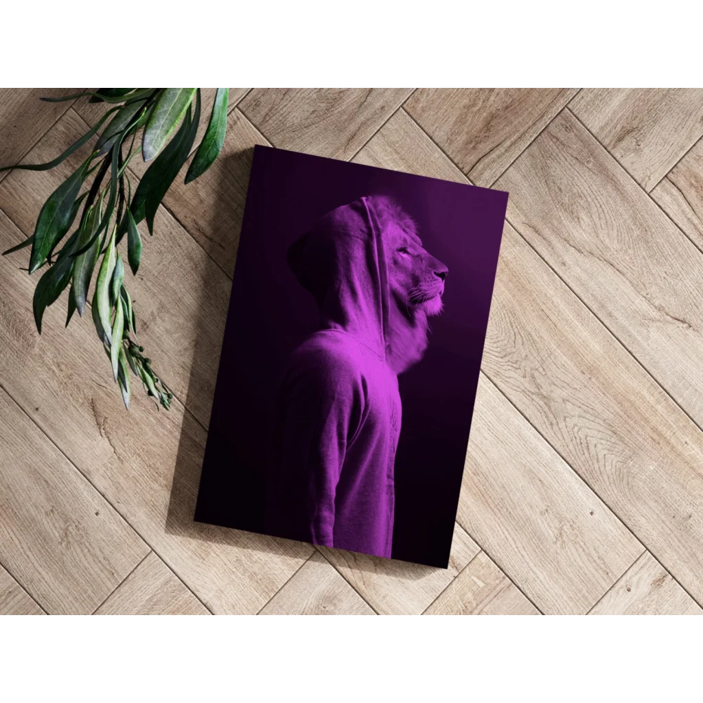 Majestic purple lion hoodie insigne aluminum print for home decor