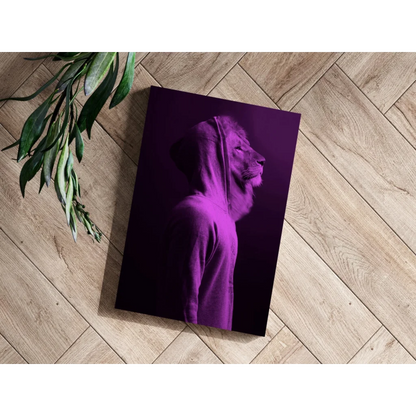 Majestic purple lion hoodie insigne aluminum print for home decor