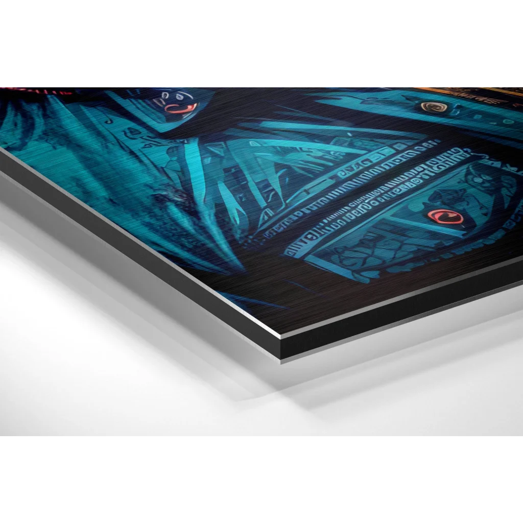 Vibrant teal abstract Neon Lion brushed aluminium dibond wall art print