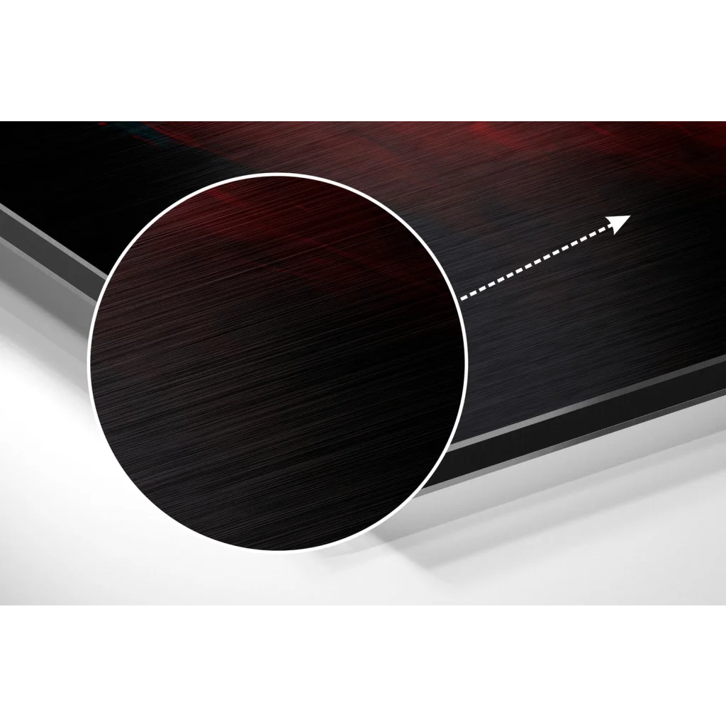 glass wall art Fiery Lion brushed aluminium dibond wall art with black metal and red gradient