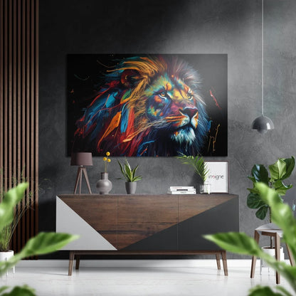 Vibrant Abstract Lion Art on Brushed Aluminium Dibond Print | Insigneart USA | vintageantiquesgifts.com