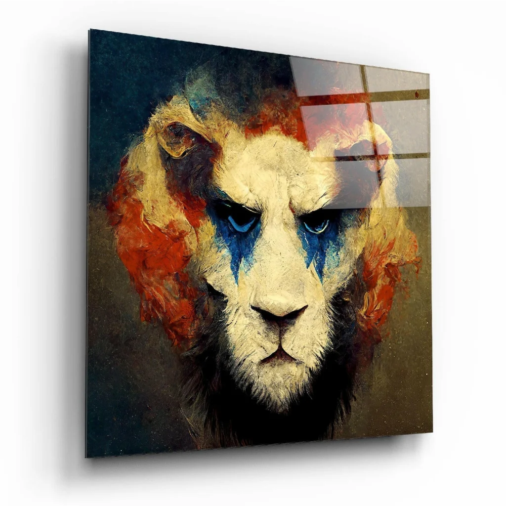 Stunning abstract lion glass wall art on square panel