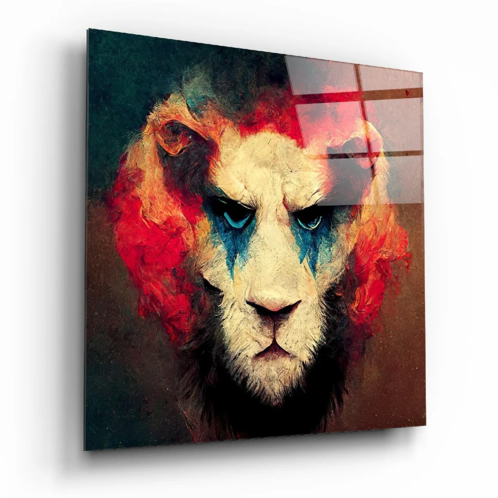 Fiery Lion Glass Wall Art with Bold Abstract Design | Insigneart USA | vintageantiquesgifts.com
