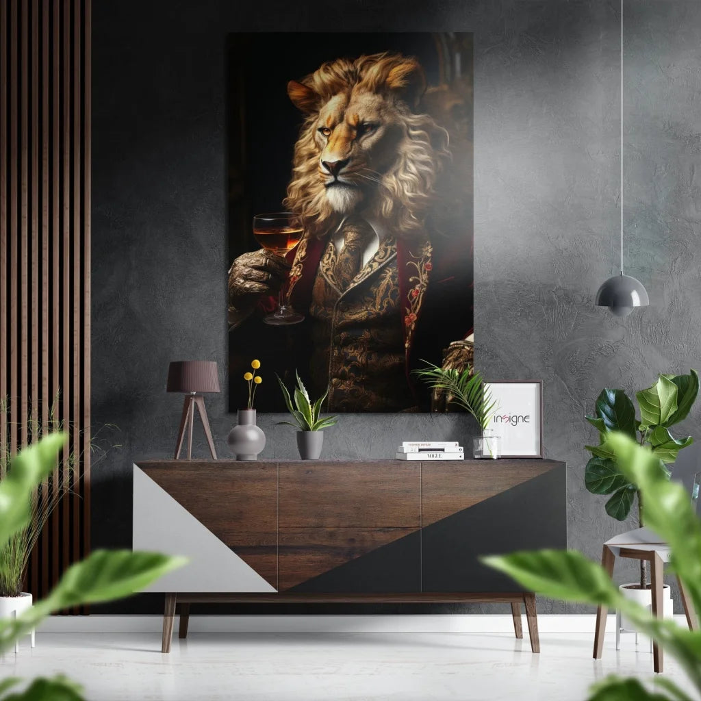 Lion as a Gentleman Brushed Aluminum Dibond Wall Art