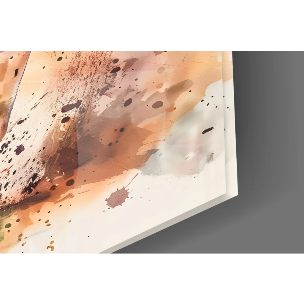 Abstract roaring lion watercolor wall art print on canvas with orange brown gray splatters