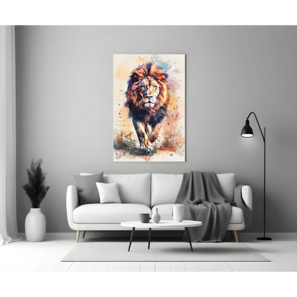 Vibrant roaring lion watercolor wall art canvas print