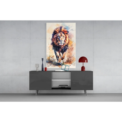 Vibrant roaring lion watercolor canvas wall art print