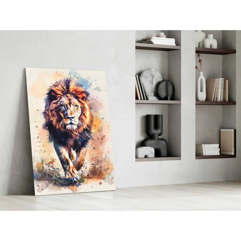 Majestic roaring lion watercolor wall art canvas print