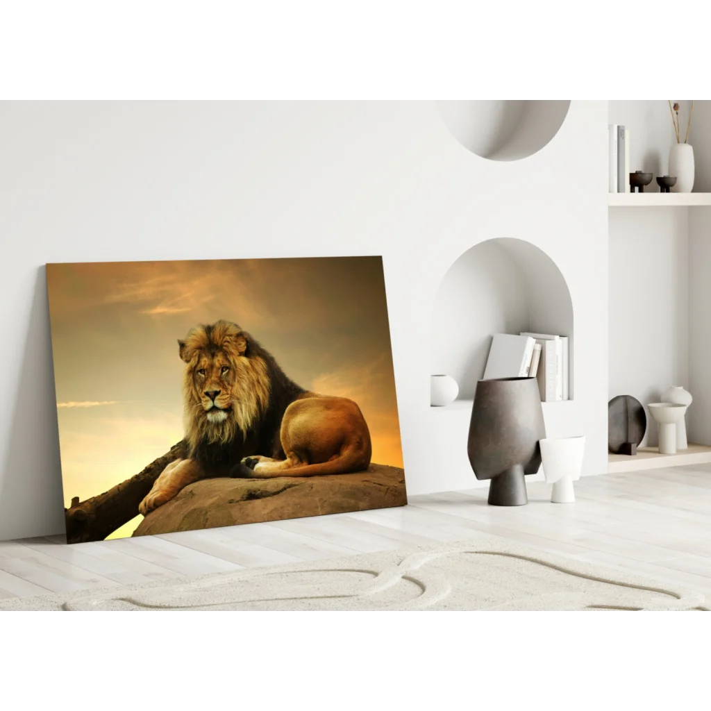 Majestic Lion King Canvas Wall Art Print Golden Mane Sunset | Modern Wall Art Decor | vintageantiquesgifts.com