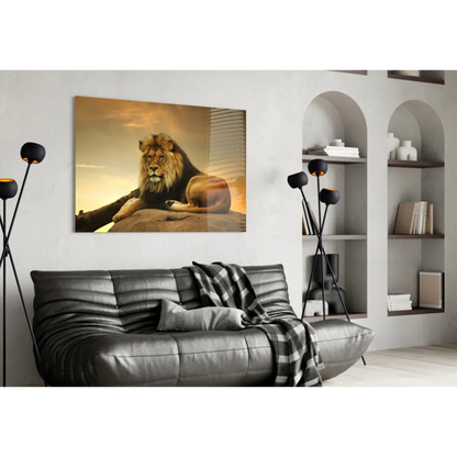 Majestic Lion King Canvas Wall Art Print Golden Mane Sunset | Contemporary Home Wall Art | vintageantiquesgifts.com