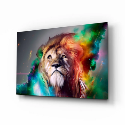 Cosmic Rainbow Lion Glass Wall Art Canvas Print | Insigneart USA | vintageantiquesgifts.com