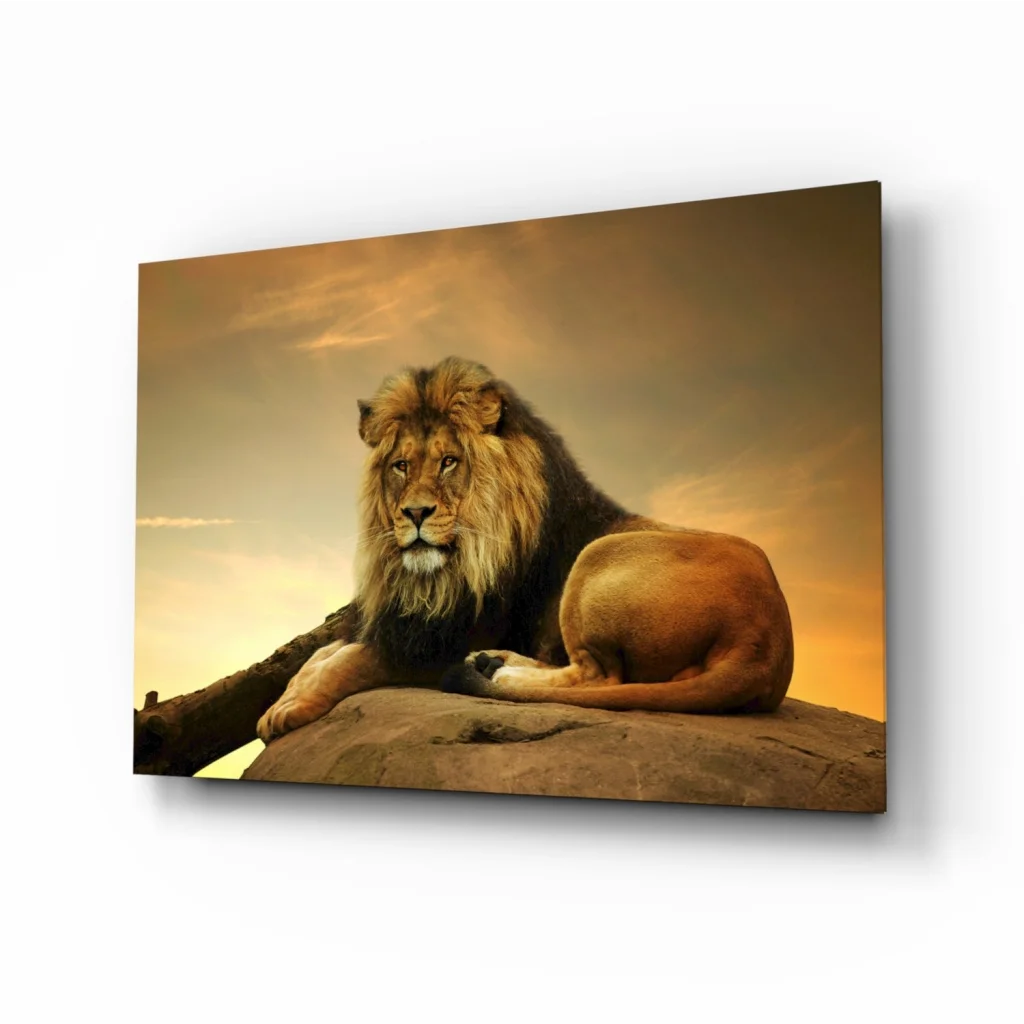 Majestic Lion King Canvas Wall Art Print Golden Mane Sunset | Insigneart USA | vintageantiquesgifts.com