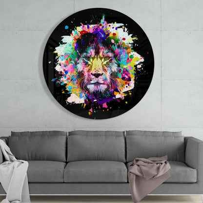 Vibrant Lion Tempered Glass Art Wall Masterpiece | Glass Wall Art Print | vintageantiquesgifts.com