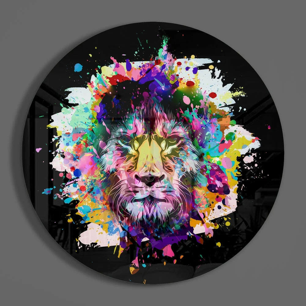 Vibrant Lion Tempered Glass Art Wall Masterpiece | Modern Wall Art Decor | vintageantiquesgifts.com