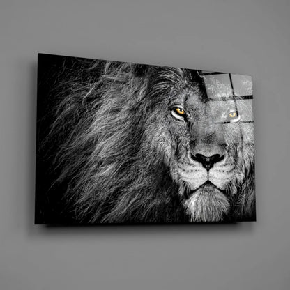 Majestic lion with golden eyes black and white canvas wall art