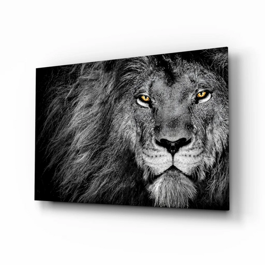 Majestic lion with golden eyes black and white canvas wall art