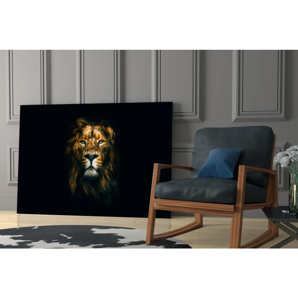 Majestic golden lion king wall art canvas print in black