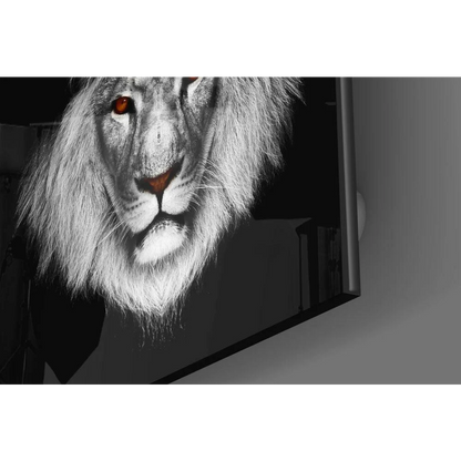 Fierce Lion Glass Wall Art with Glowing Orange Eyes | Modern Wall Art Decor | vintageantiquesgifts.com