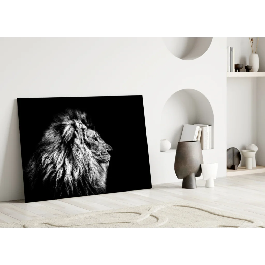 Majestic lion profile black-and-white canvas wall art