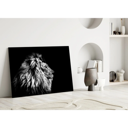 Majestic lion profile black-and-white canvas wall art