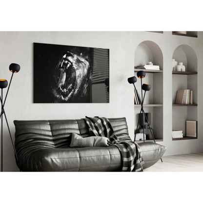 Black and white roaring bear canvas wall art print on wall