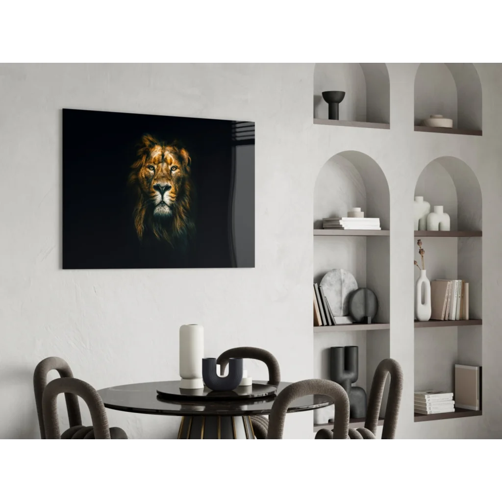 Majestic lion king wall art canvas print in golden black