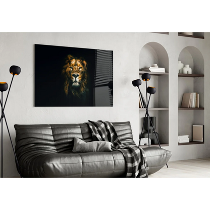 Majestic golden lion king canvas wall art print in black frame