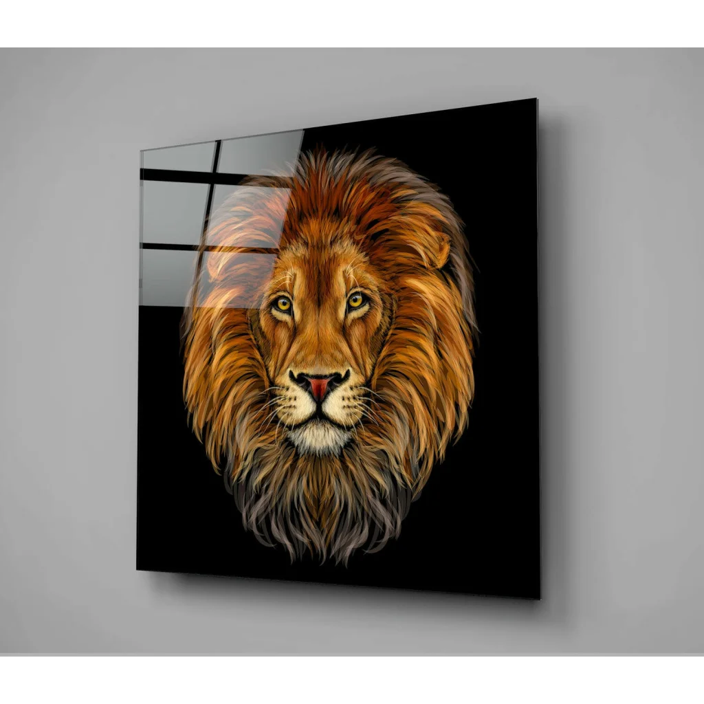 Majestic Lion Glass Wall Art with Fierce Golden Eyes | Glass Wall Art Print | vintageantiquesgifts.com