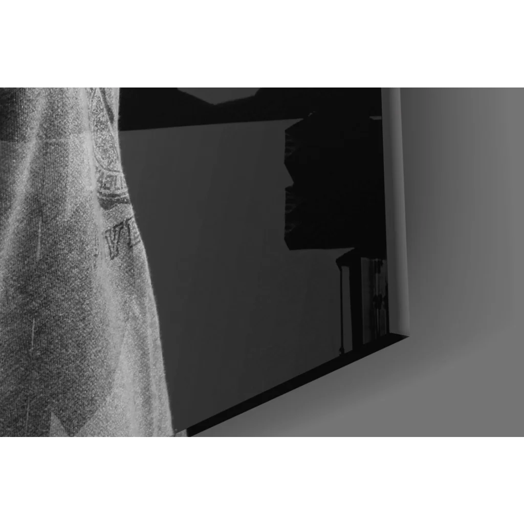 Grayscale hooded lion portrait wall art on textured fabric canvas