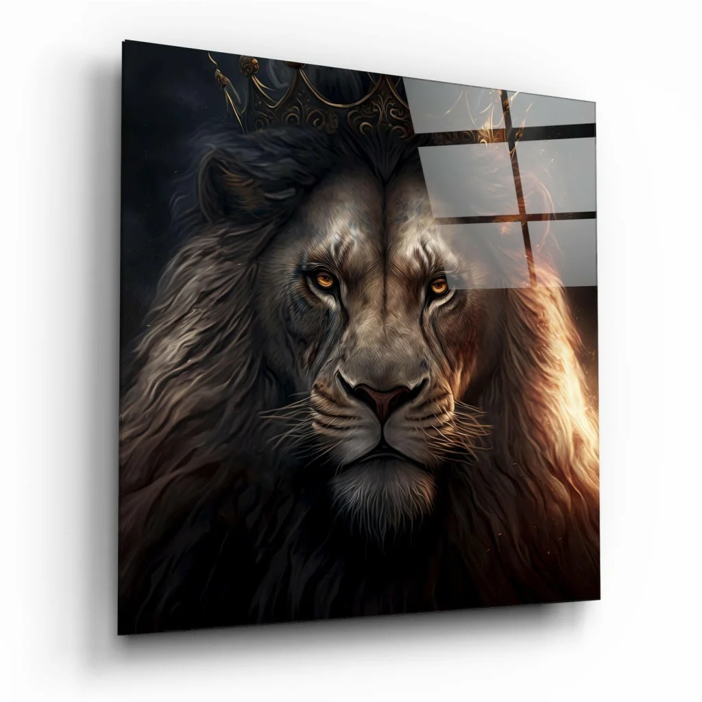 Majestic Lion King Glass Wall Art with Mountain Landscape | Insigneart USA | vintageantiquesgifts.com