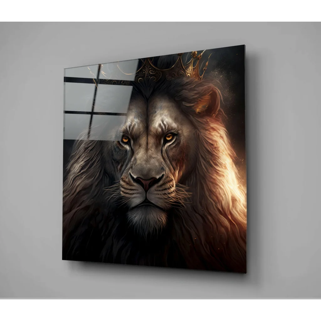 Majestic Lion King Glass Wall Art with Mountain Landscape | Glass Wall Art Print | vintageantiquesgifts.com